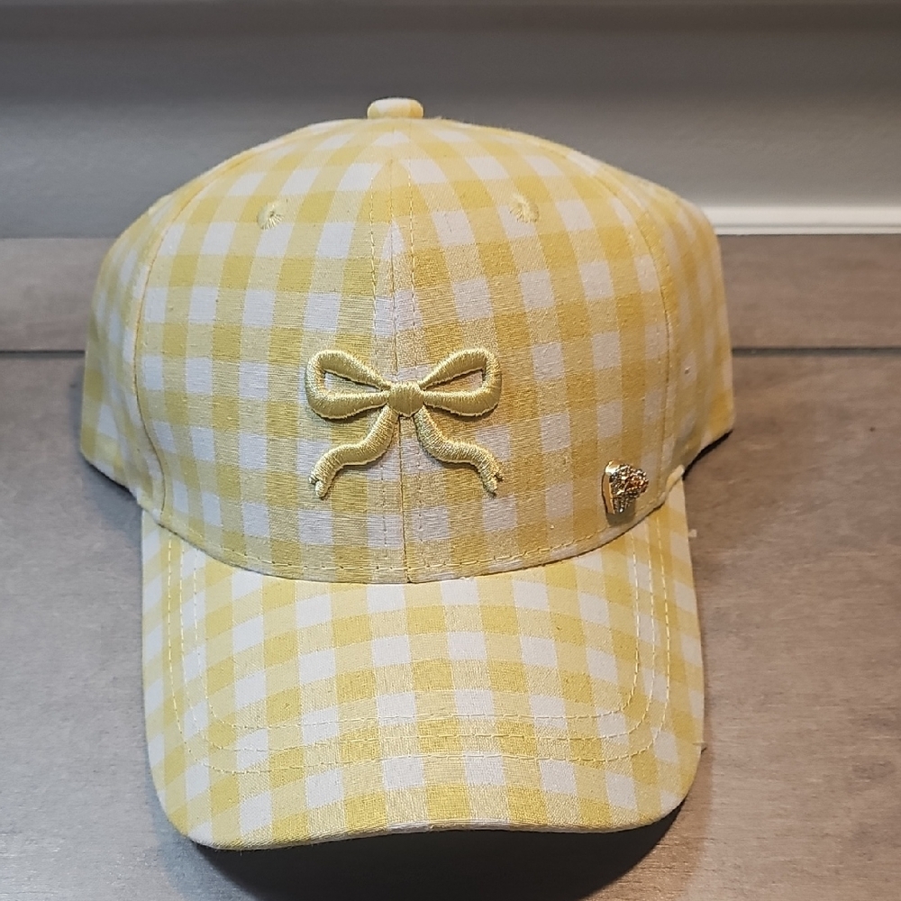 Yellow Gingham Cap with Bow Accent